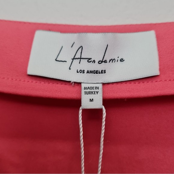 L'Academie The Sabine Button Front Midi Dress Stretch Knit Calypso Coral Pink M - Picture 13 of 16
